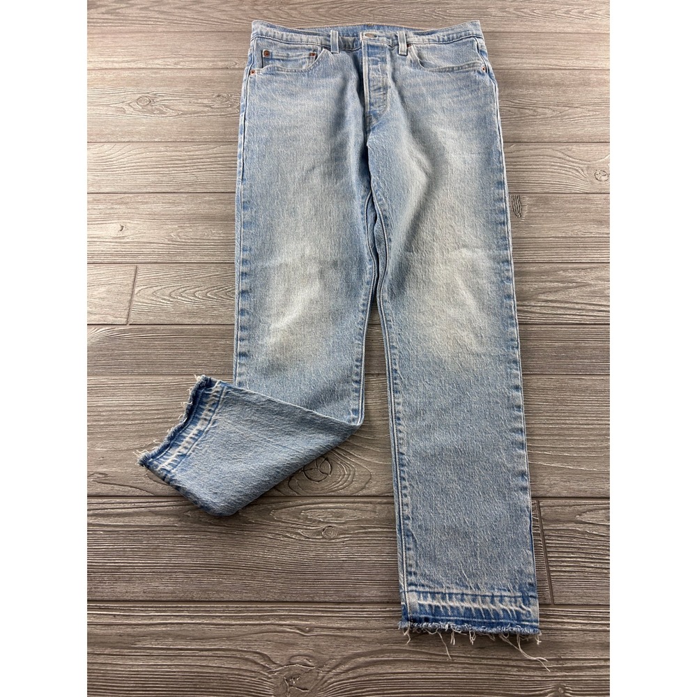 Levis 501 S Skinny Jeans Light Wash Blue High Rise Raw Hem Button Fly 31x27